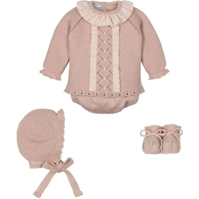 Girls Salmon 3 Piece Set With Booties