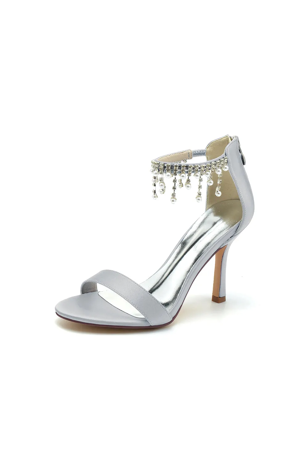 Glamorous White Leather High Heels with Silver Chain Accent