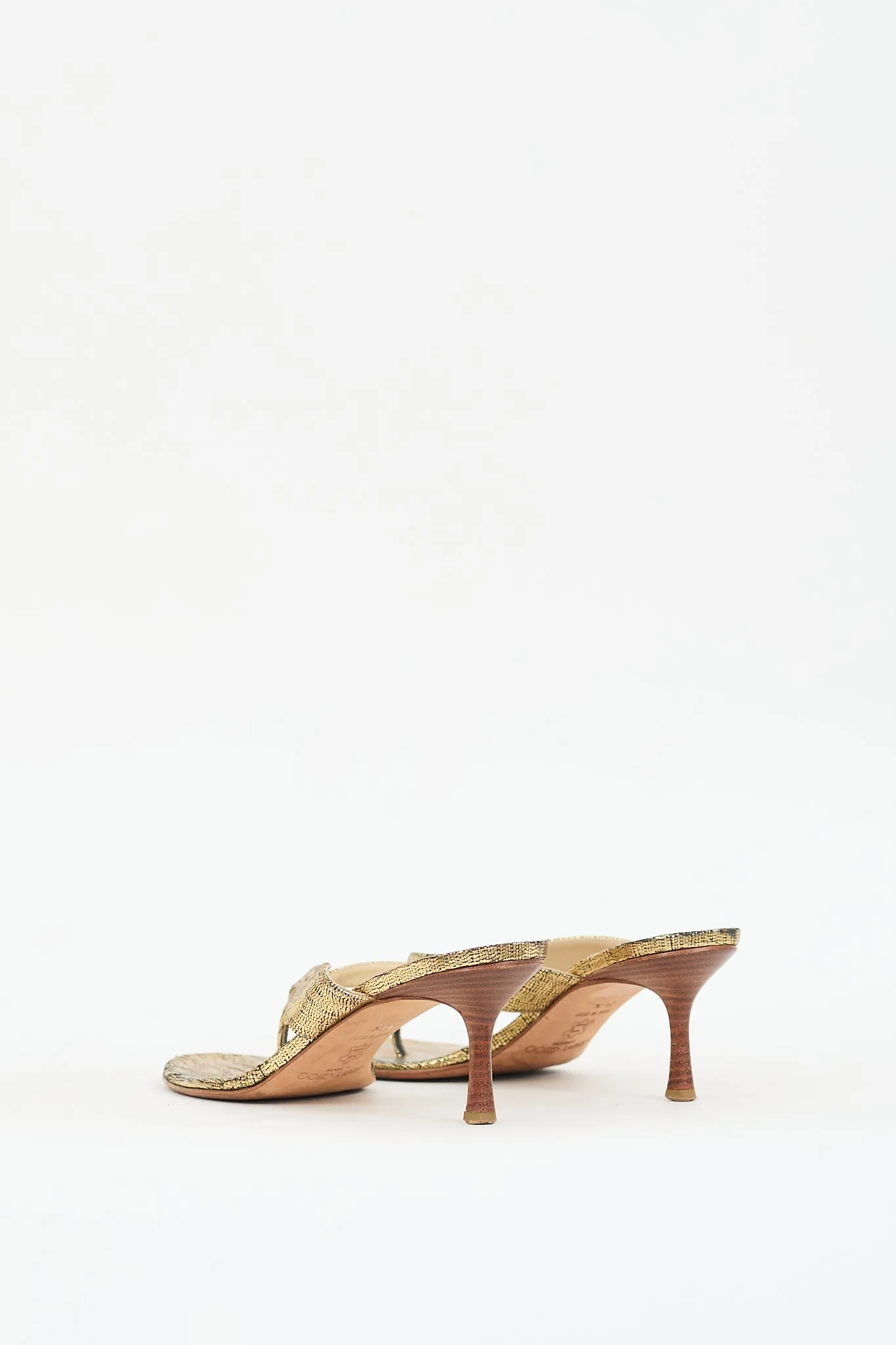 Gold Textured Leather Heeled Sandal