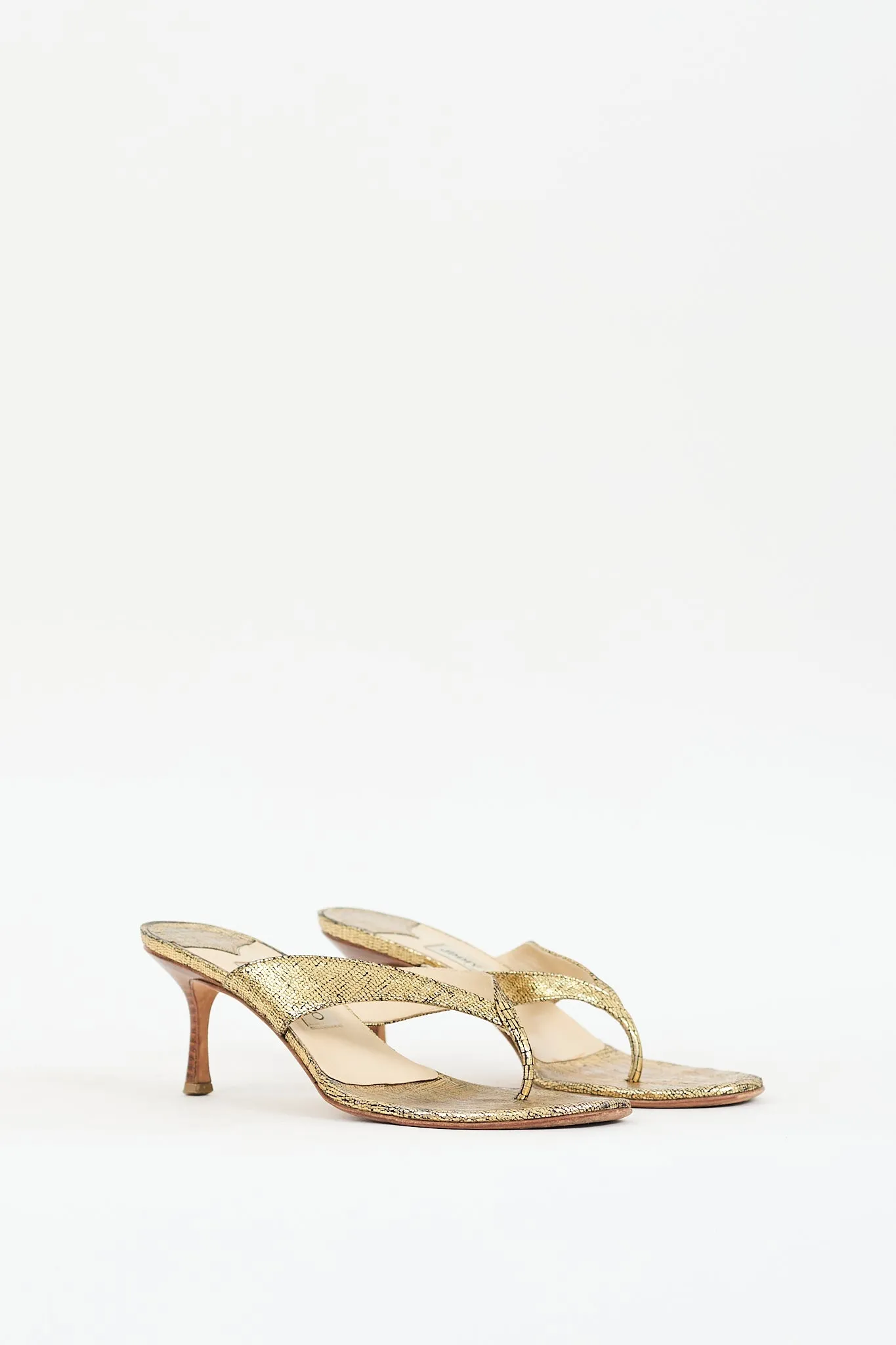 Gold Textured Leather Heeled Sandal