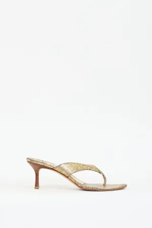 Gold Textured Leather Heeled Sandal