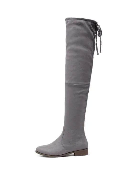 Gorgeous Flat Heel Flock Zipper Thing High Boots