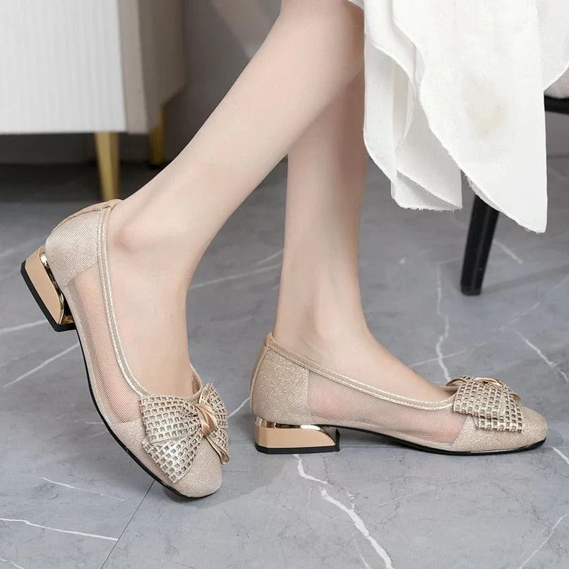 GR317 Mesh Sandals: Women's Square Heels Pumps Casual Shoes