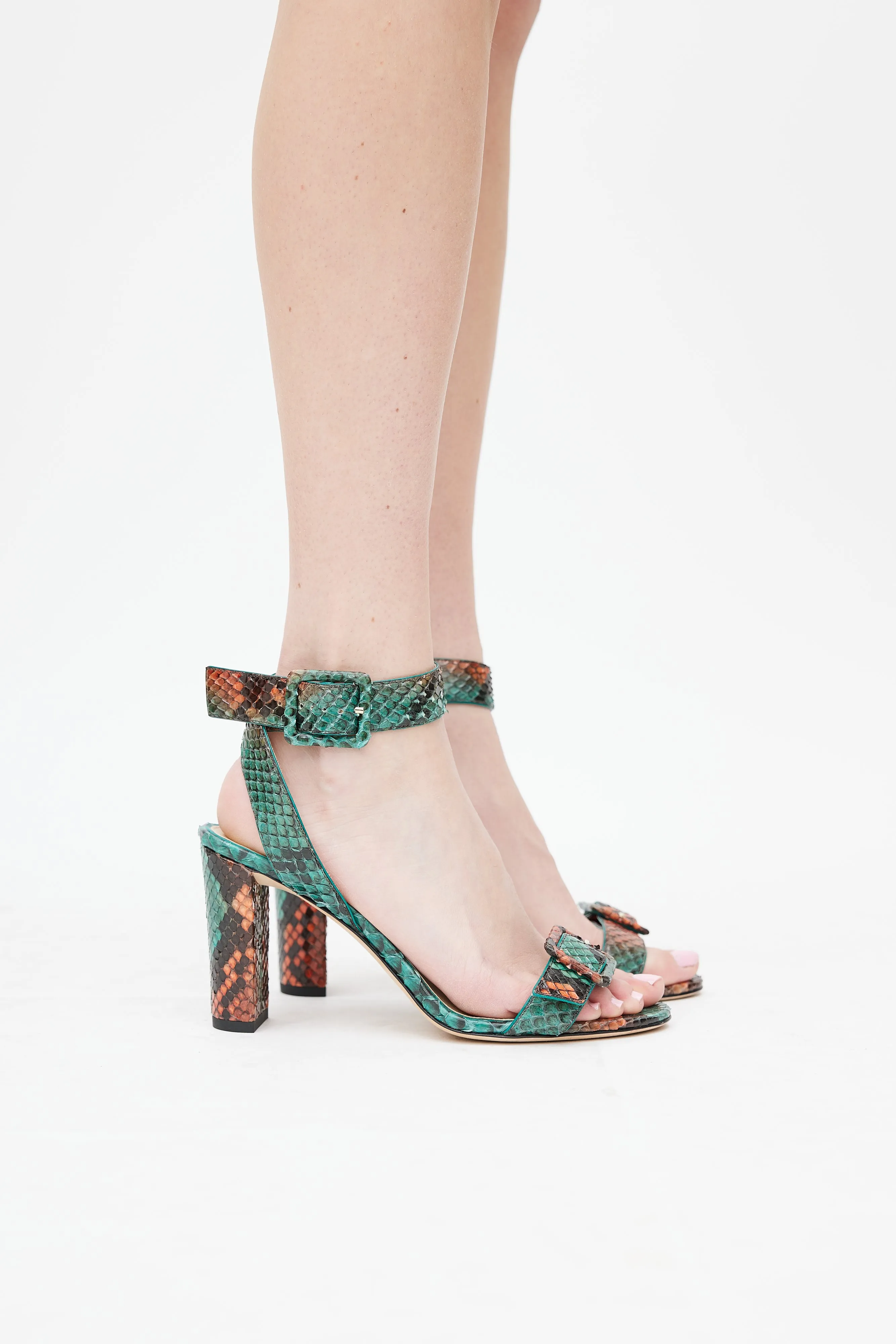 Green & Orange Embossed Leather Dacha 85 Heel