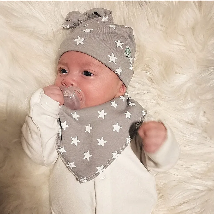 Grey With White Stars Knotted Hat