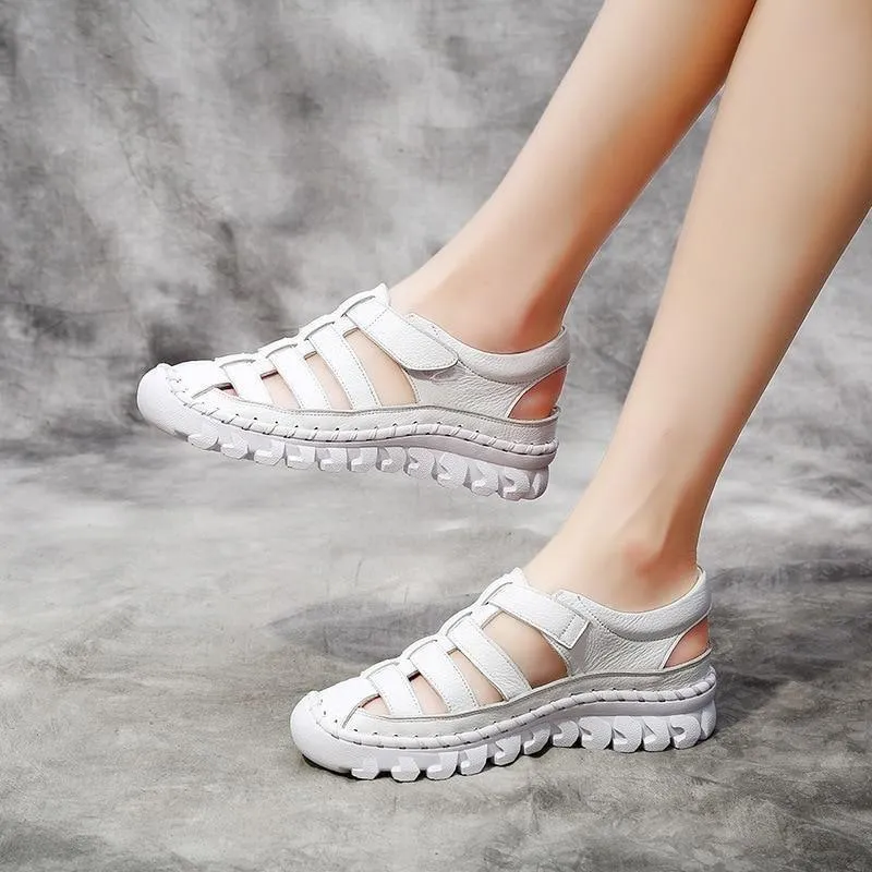 GT222 Women's Leather Covered Toe Soft Casual Shoes Sandals