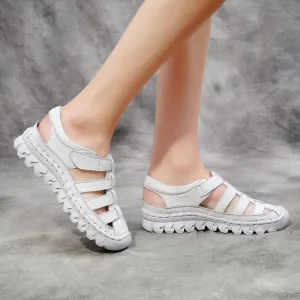 GT222 Women's Leather Covered Toe Soft Casual Shoes Sandals