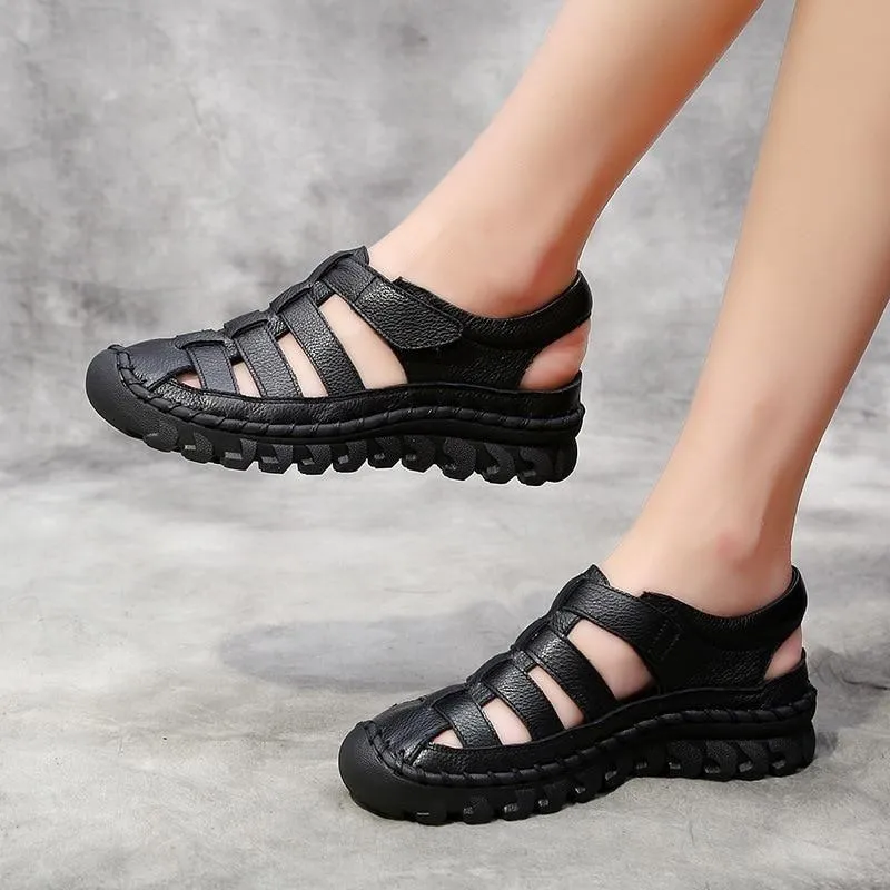 GT222 Women's Leather Covered Toe Soft Casual Shoes Sandals