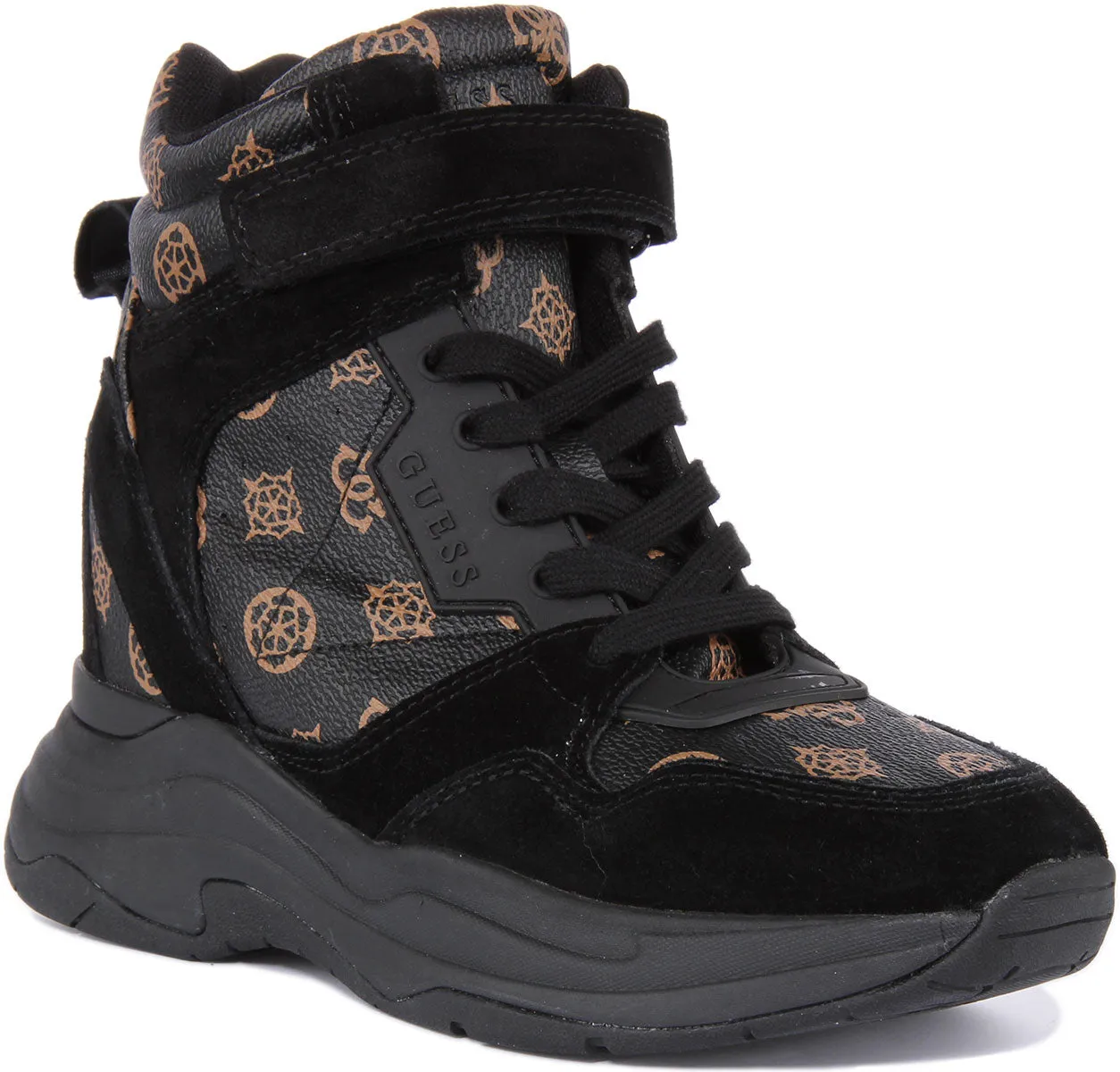 Guess Orlando Wedge Sneaker In Black Brown For Women