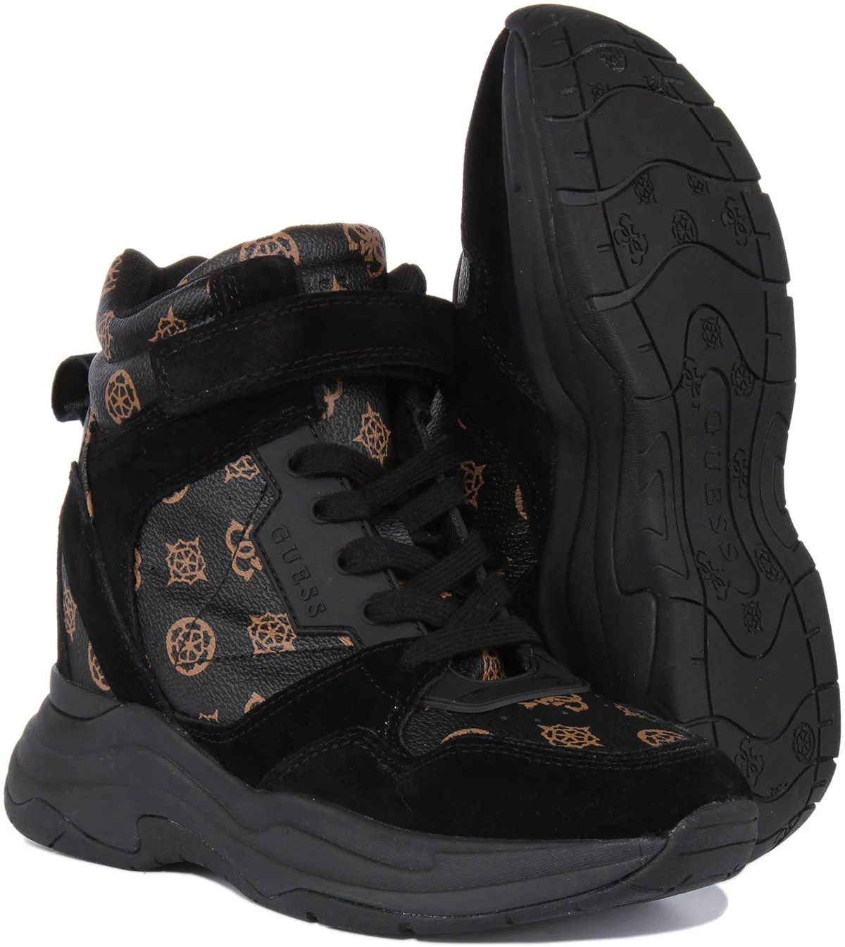 Guess Orlando Wedge Sneaker In Black Brown For Women