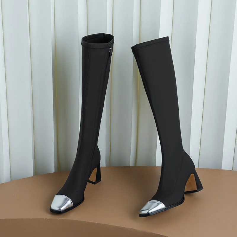 Hala Square Toe Block Heel Knee High Boots