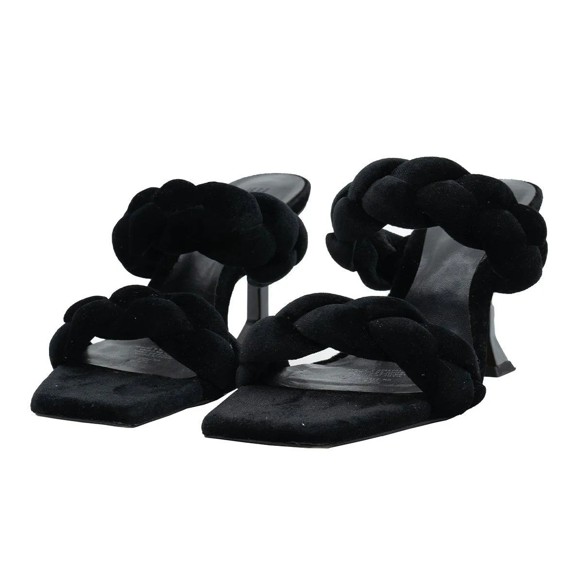 H&M Braided Slipon High-Heel Sandals Fabric Black Colour For Women