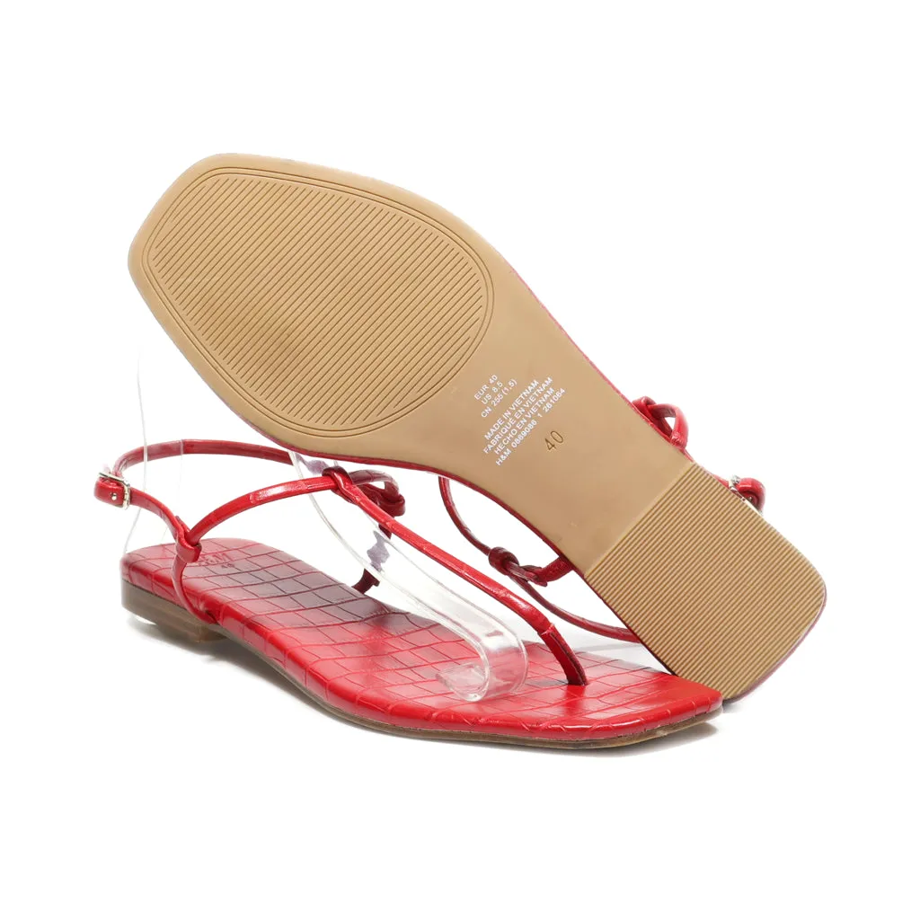 H&M Flat Sandals Leather Red Colour For Women