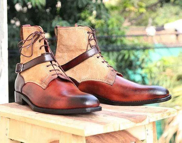 Handmade Madrid Strap leather ankle boots for men's