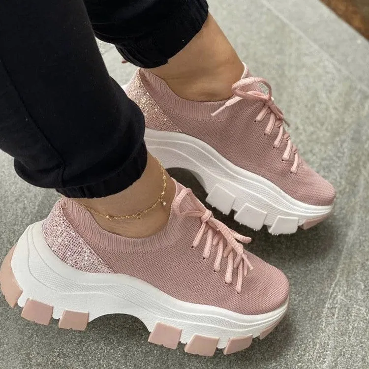 Hot sale flying woven sponge cake platform sneakers