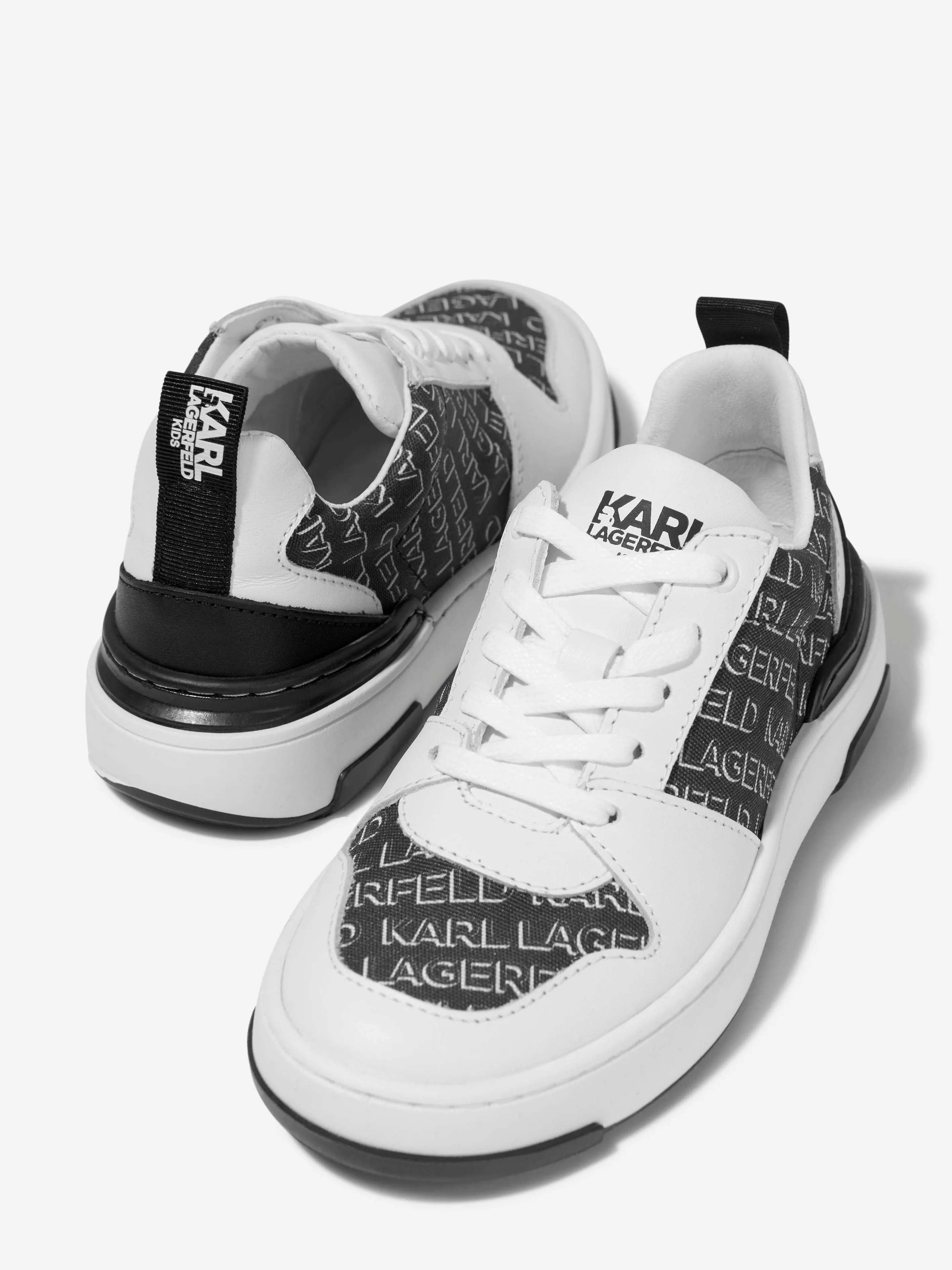 Karl Lagerfeld Boys Leather Logo Trainers in White