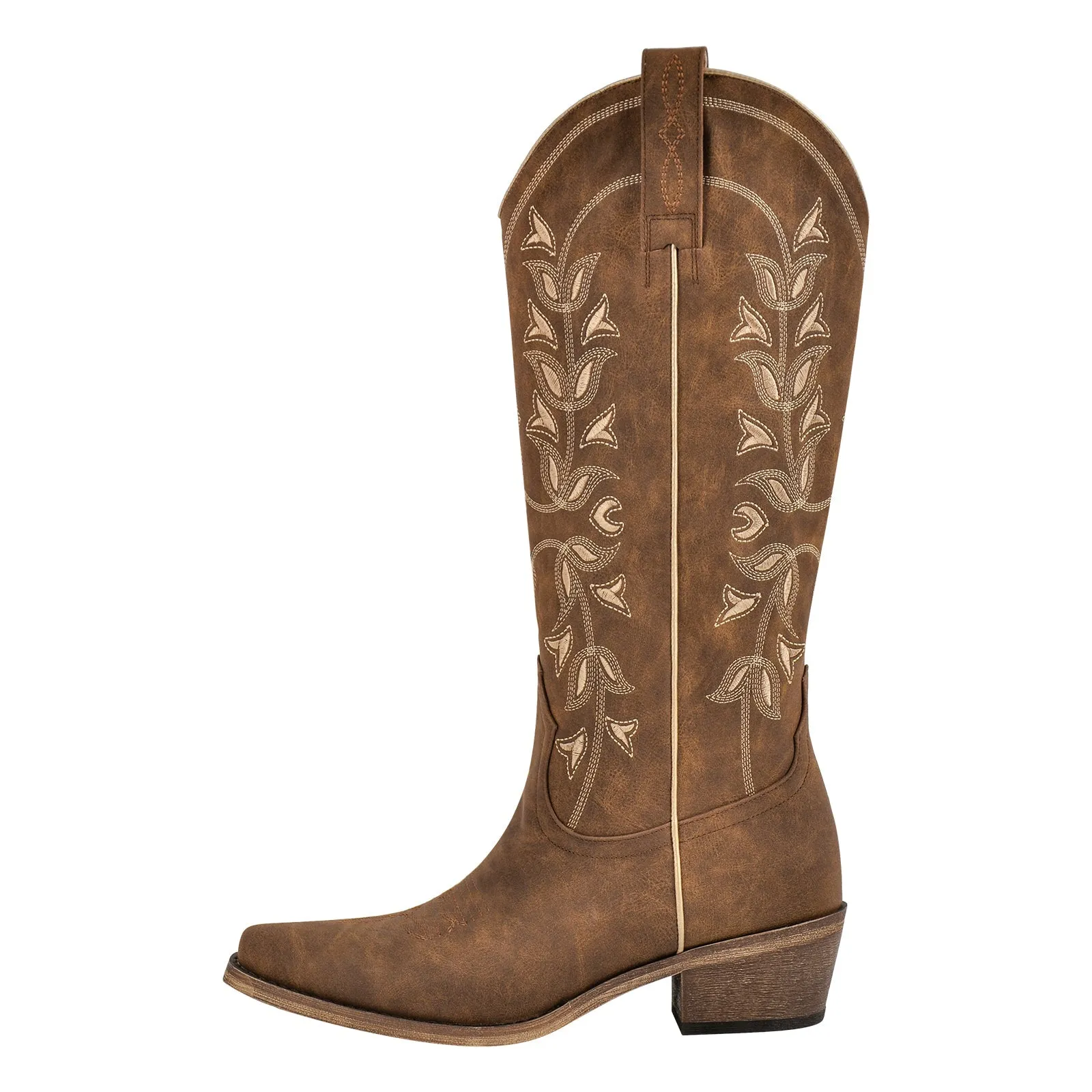 Knee High Embroidery Zipper Western Boots