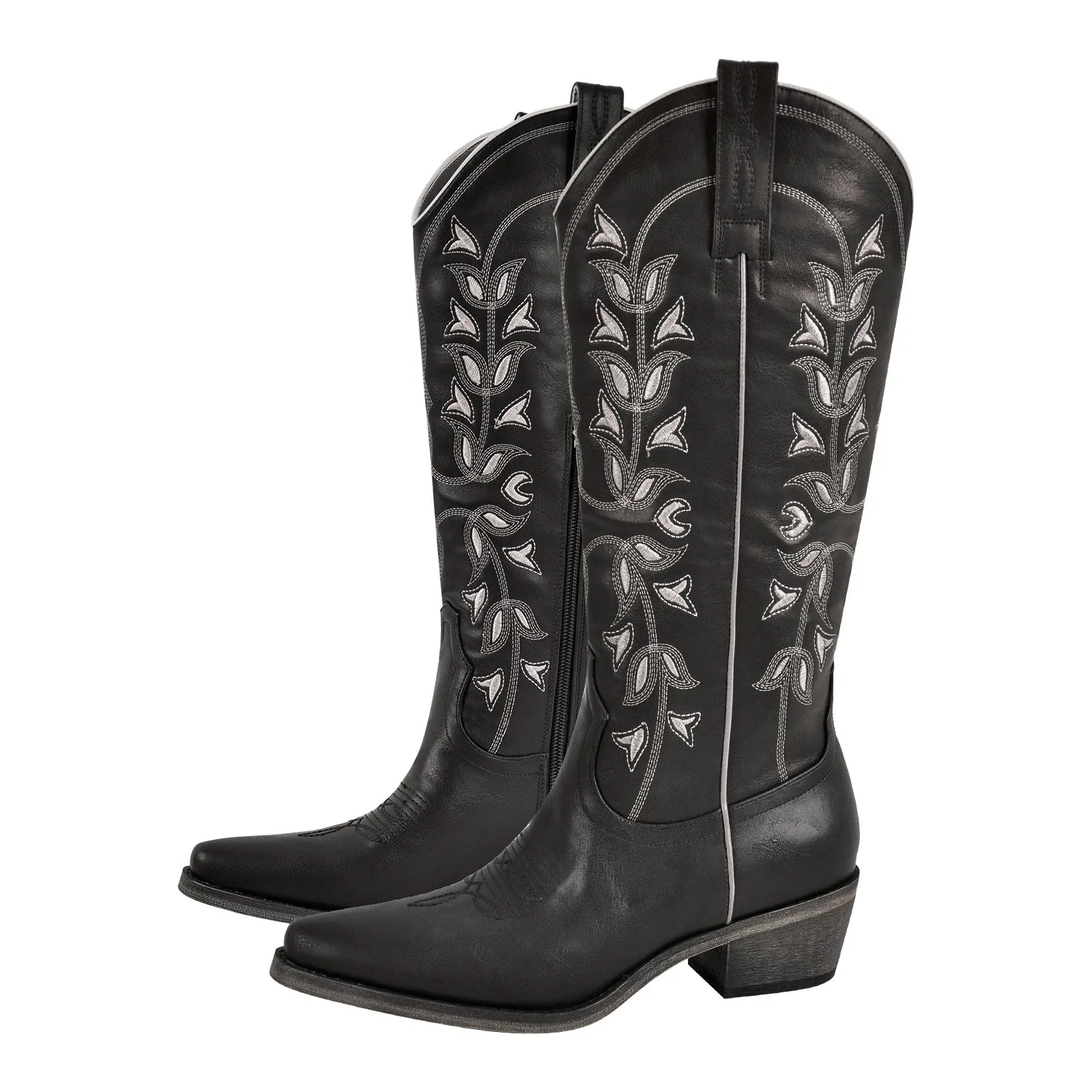 Knee High Embroidery Zipper Western Boots