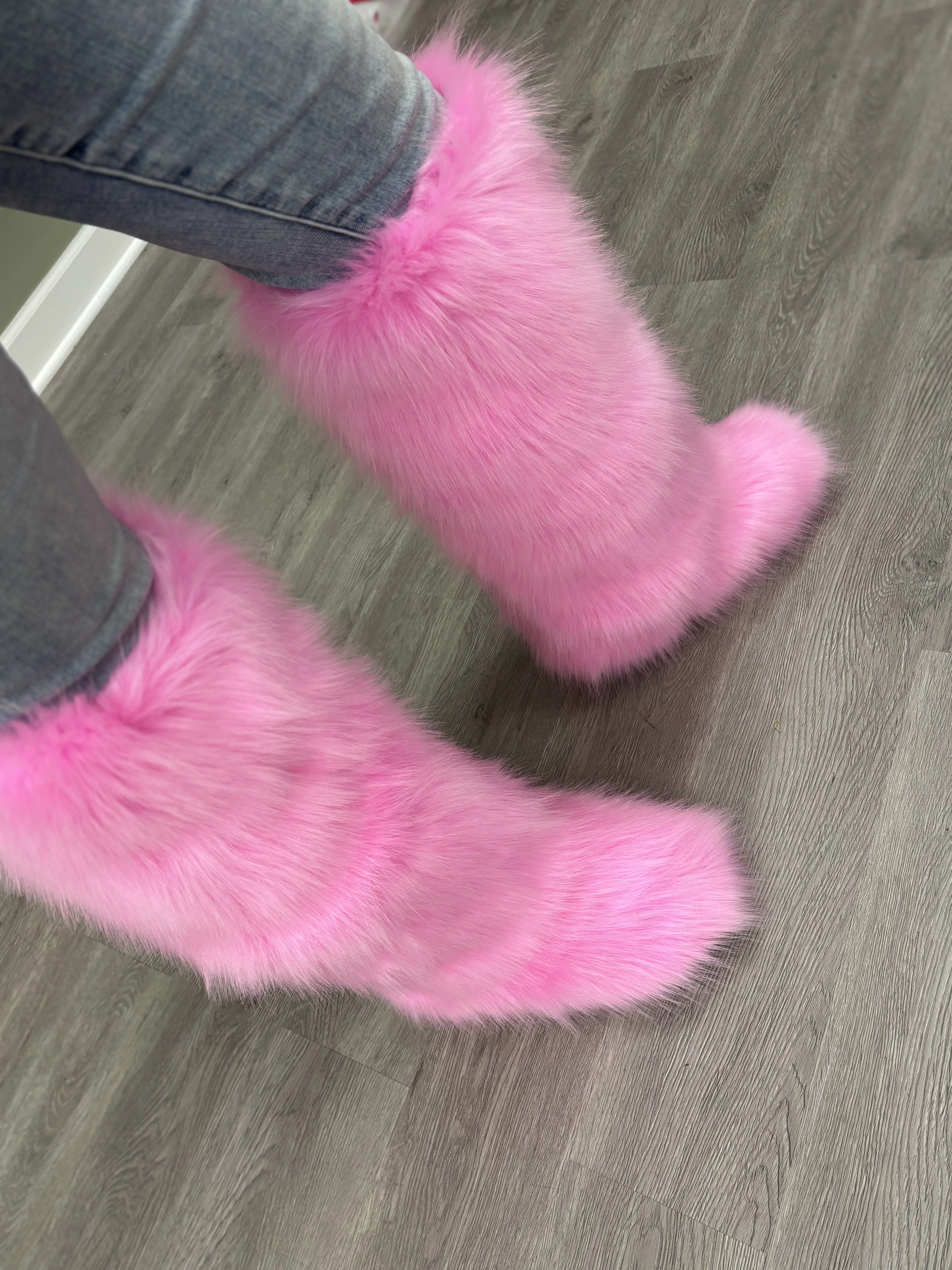 Knee High Fun Fur Boots PINK