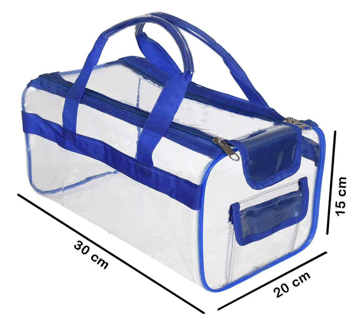 Kuber Industries Large Size Transparent Cosmetic Bag, Shoes Bag,Travel Toiletry Bag, With Sturdy Zipper and 1 External Pocket-Set of 2 (Blue & Red)