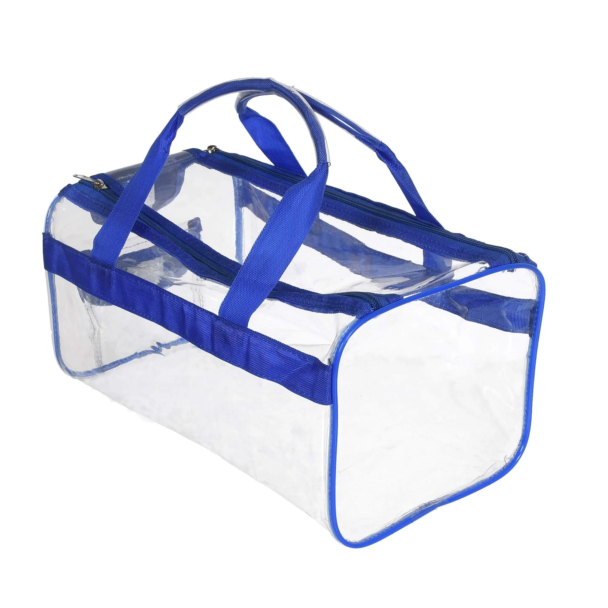 Kuber Industries Large Size Transparent Cosmetic Bag, Shoes Bag,Travel Toiletry Bag, With Sturdy Zipper and 1 External Pocket-Set of 2 (Blue & Red)