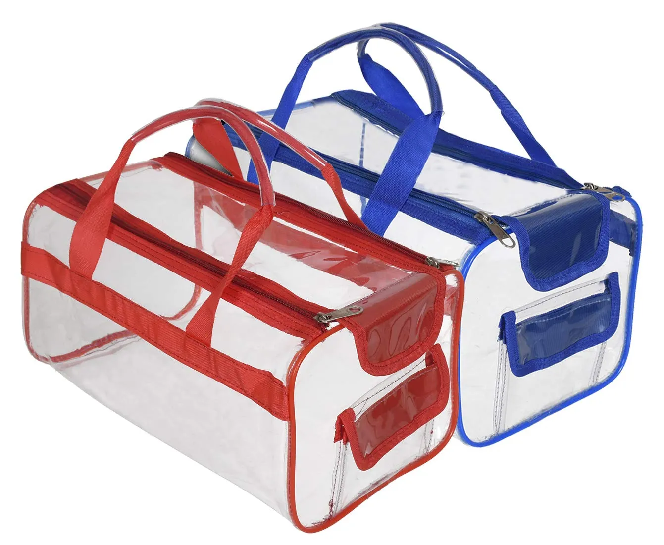 Kuber Industries Large Size Transparent Cosmetic Bag, Shoes Bag,Travel Toiletry Bag, With Sturdy Zipper and 1 External Pocket-Set of 2 (Blue & Red)