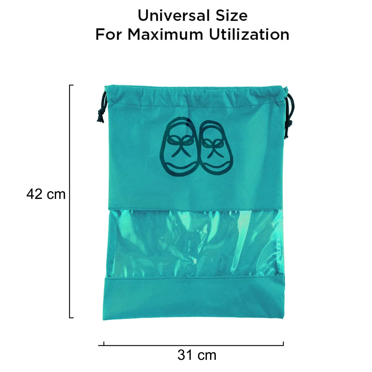 Kuber Industries Non Woven Waterproof & Portable Drawstring Shoe Cover With Transparent Window,Pack of 12 (Blue)