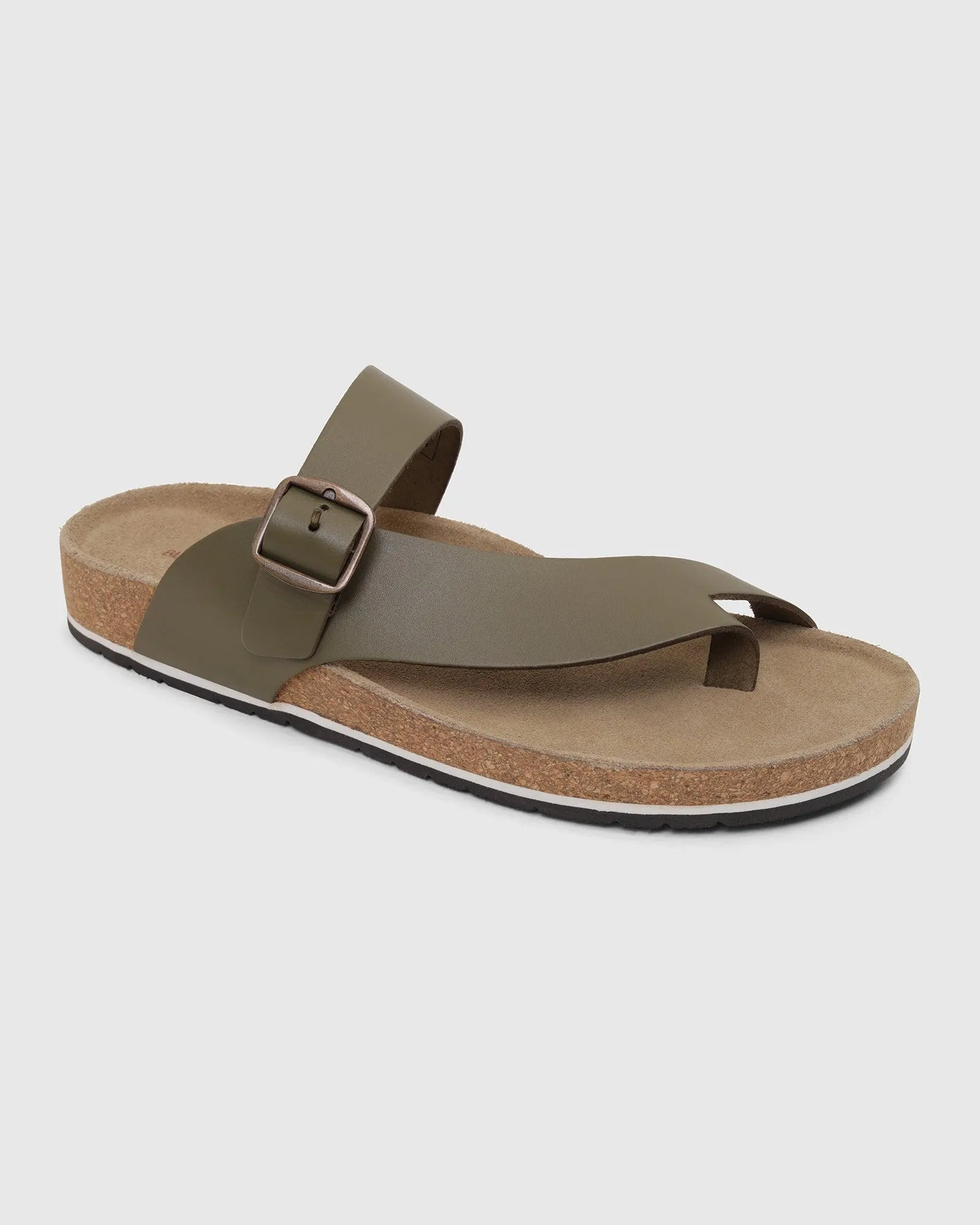 Leather Bottle Green Solid Sandals - Shophie