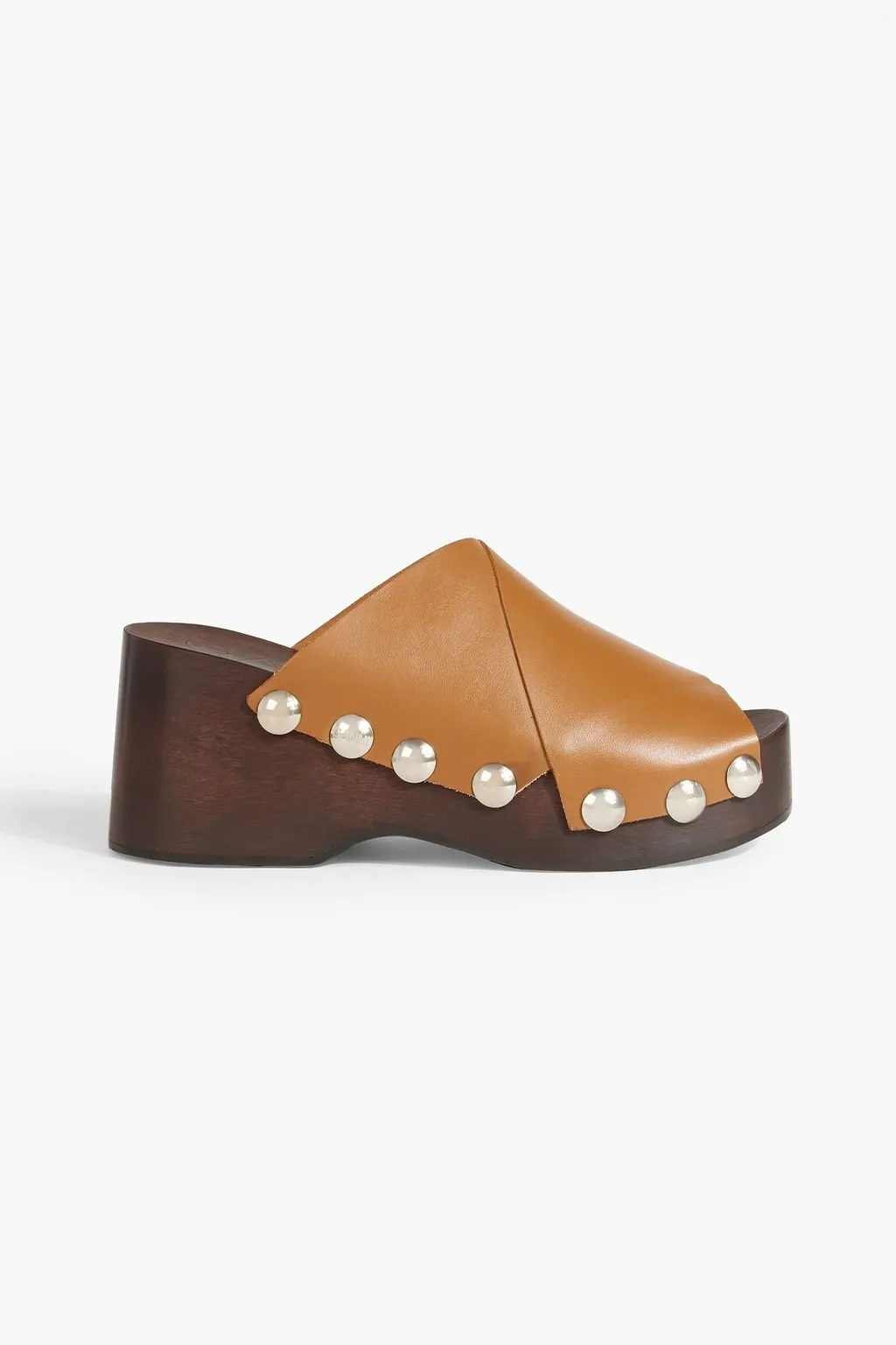 Leather platform mules with studs GANNI, tan