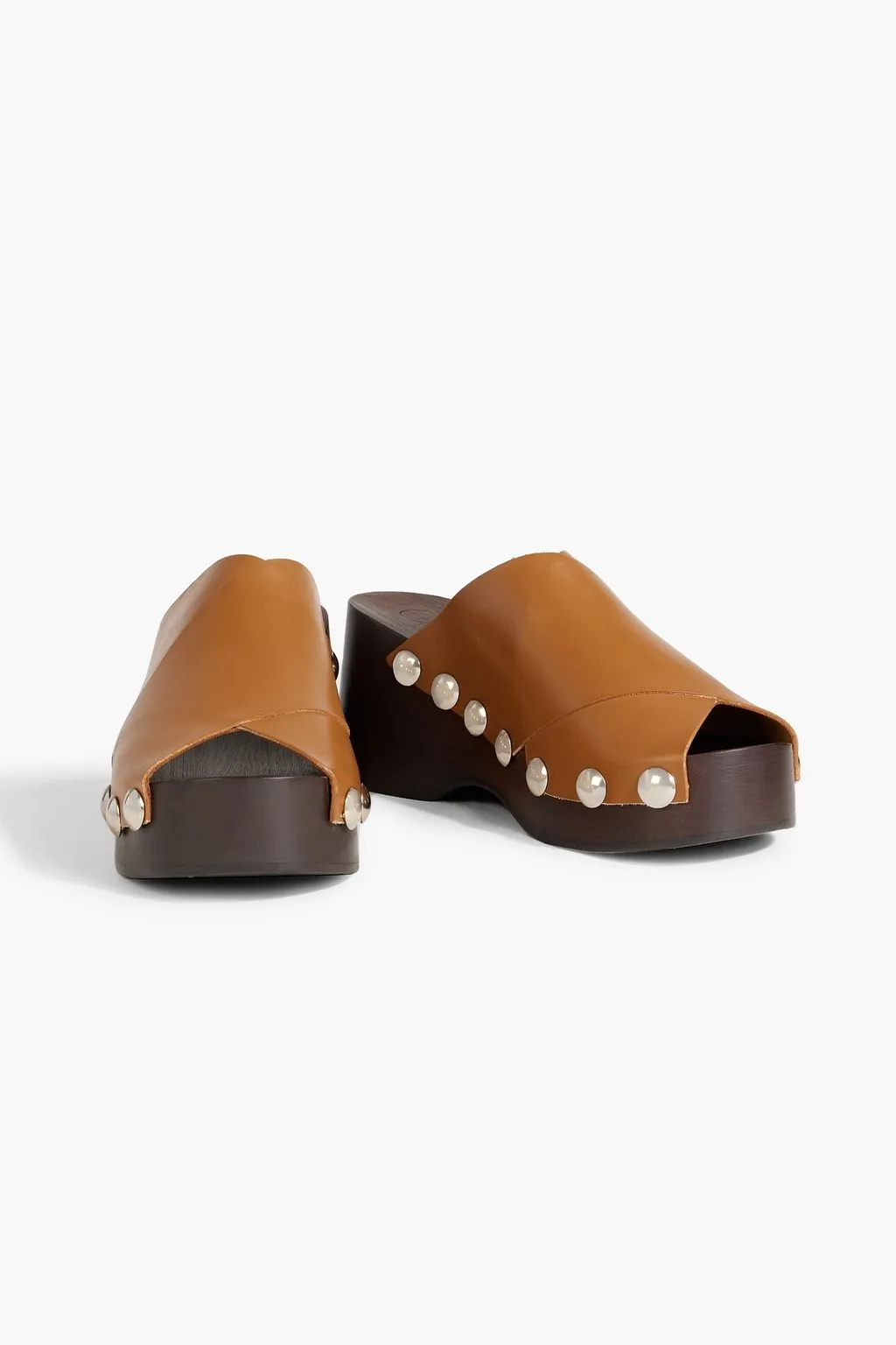 Leather platform mules with studs GANNI, tan