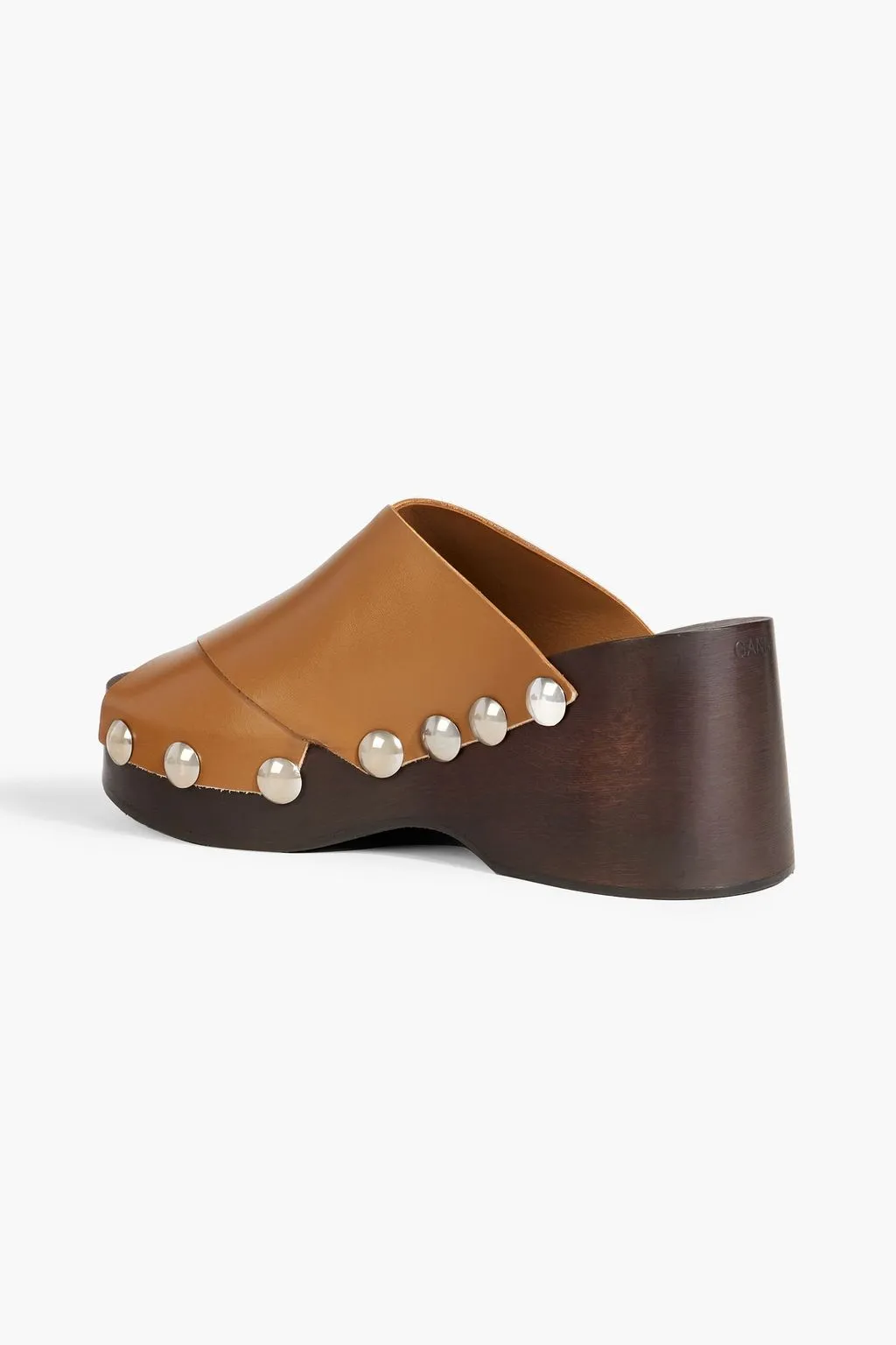 Leather platform mules with studs GANNI, tan