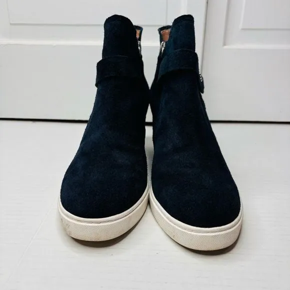 LINEA PAOLO Navy Felicia Platform Suede Wedge Sneakers Size 8