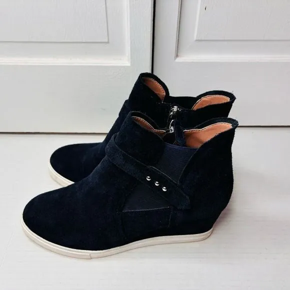 LINEA PAOLO Navy Felicia Platform Suede Wedge Sneakers Size 8