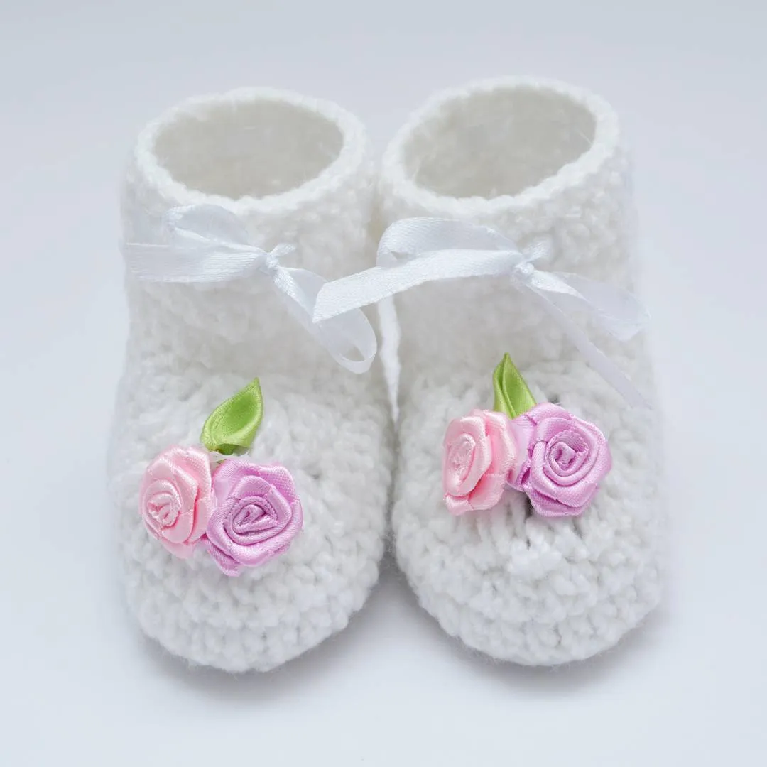 Long Lasting White Woven Design Wool Kid's Booties