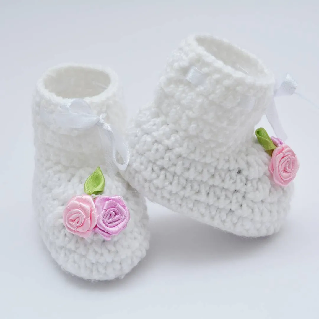 Long Lasting White Woven Design Wool Kid's Booties