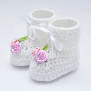 Long Lasting White Woven Design Wool Kid's Booties