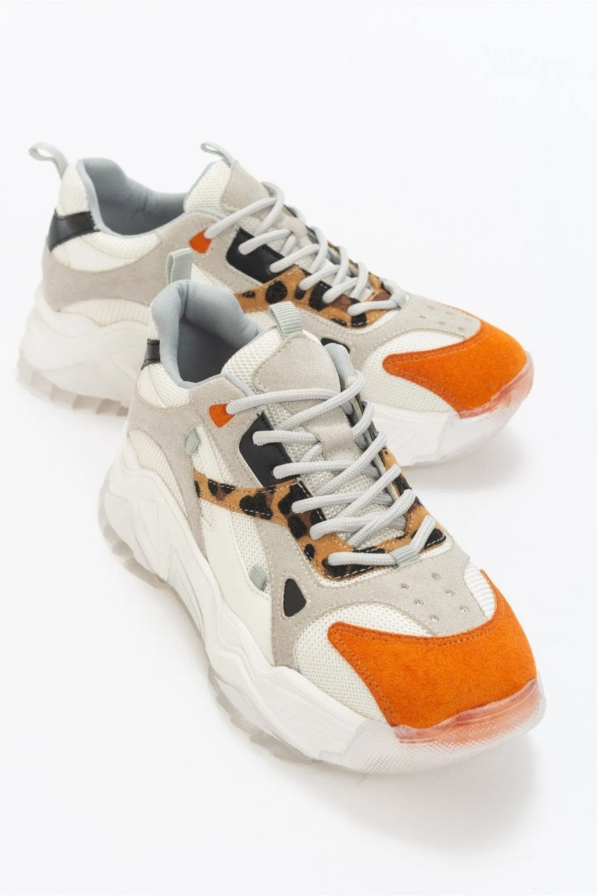 Loretta Vegan Leather Platform Sneakers | White & Orange