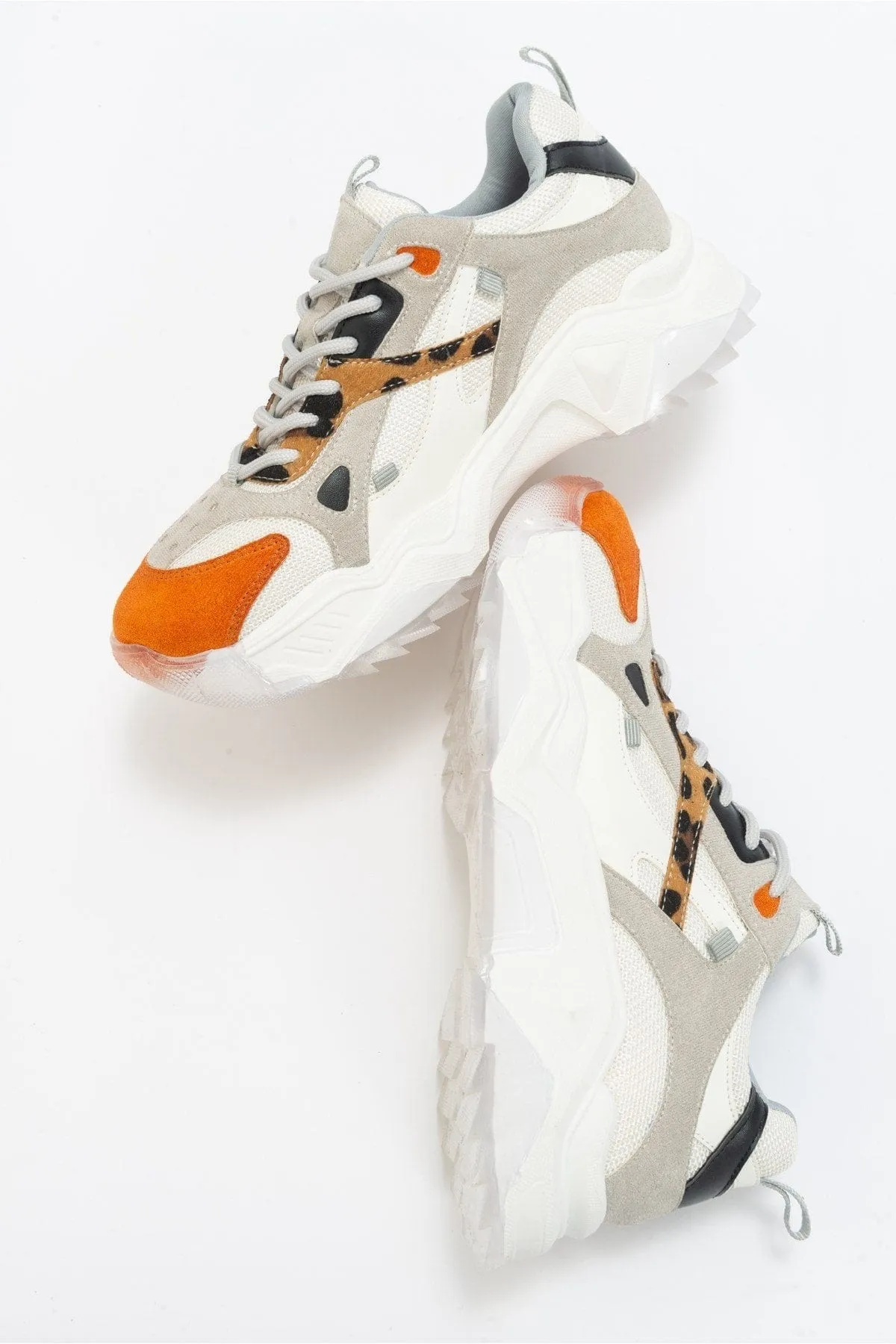 Loretta Vegan Leather Platform Sneakers | White & Orange