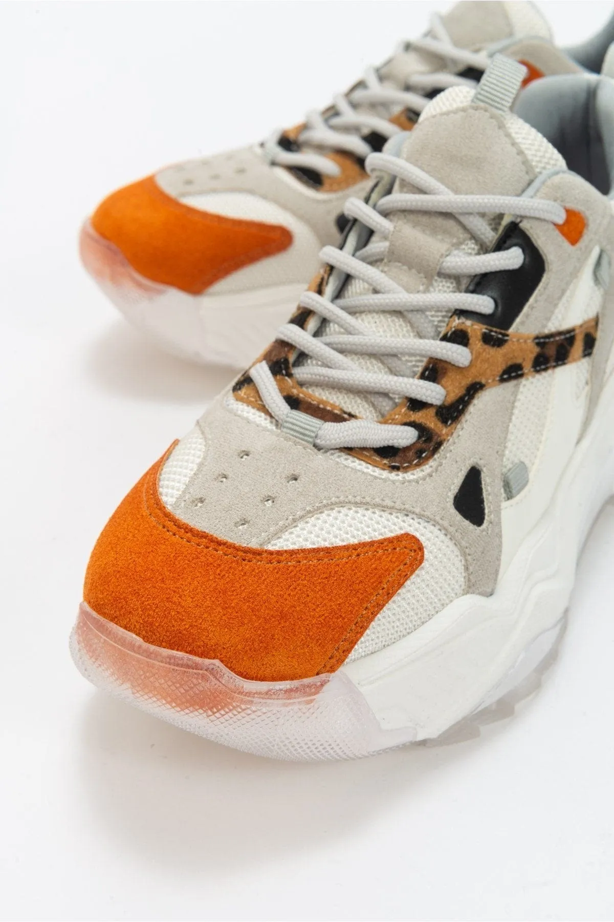 Loretta Vegan Leather Platform Sneakers | White & Orange