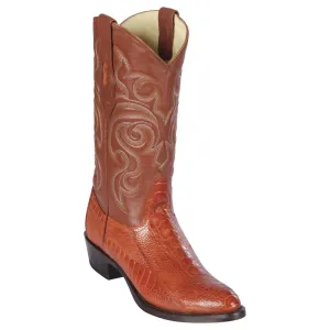 Los Altos Boots Mens #650503 Round Toe | Genuine Ostrich Leg Boots Handmade | Color Cognac