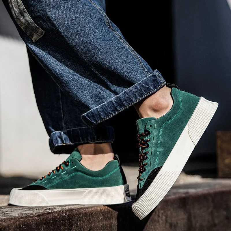 Low cut Breathable Casual Men's Shoes Rubber Sole Harajuku Green Flat Skateboard Shoes Men Fashion Platform Canvas Sneakers Men