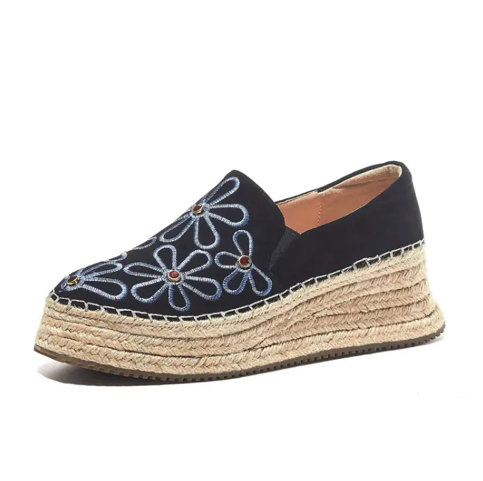 Marcy Women's High Quality Embroidered Suede Wedges Espadrille