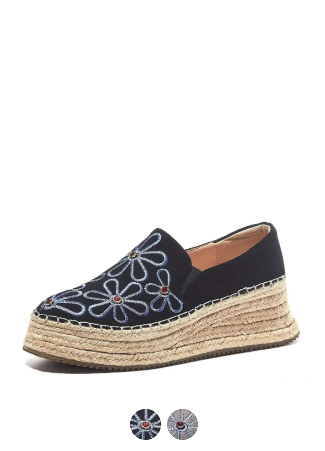 Marcy Women's High Quality Embroidered Suede Wedges Espadrille