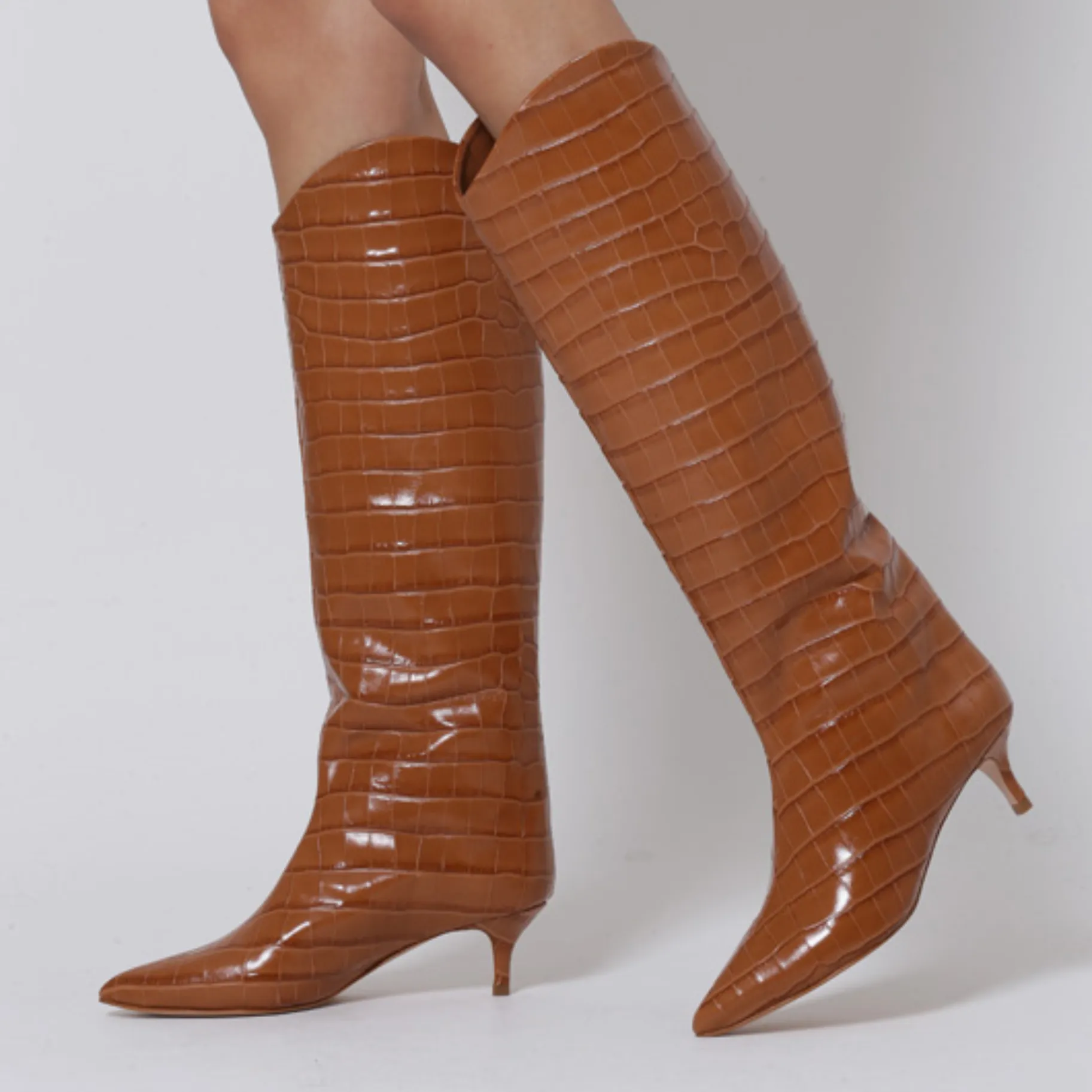 Maryana Lo Crocodile-Embossed Leather Boot