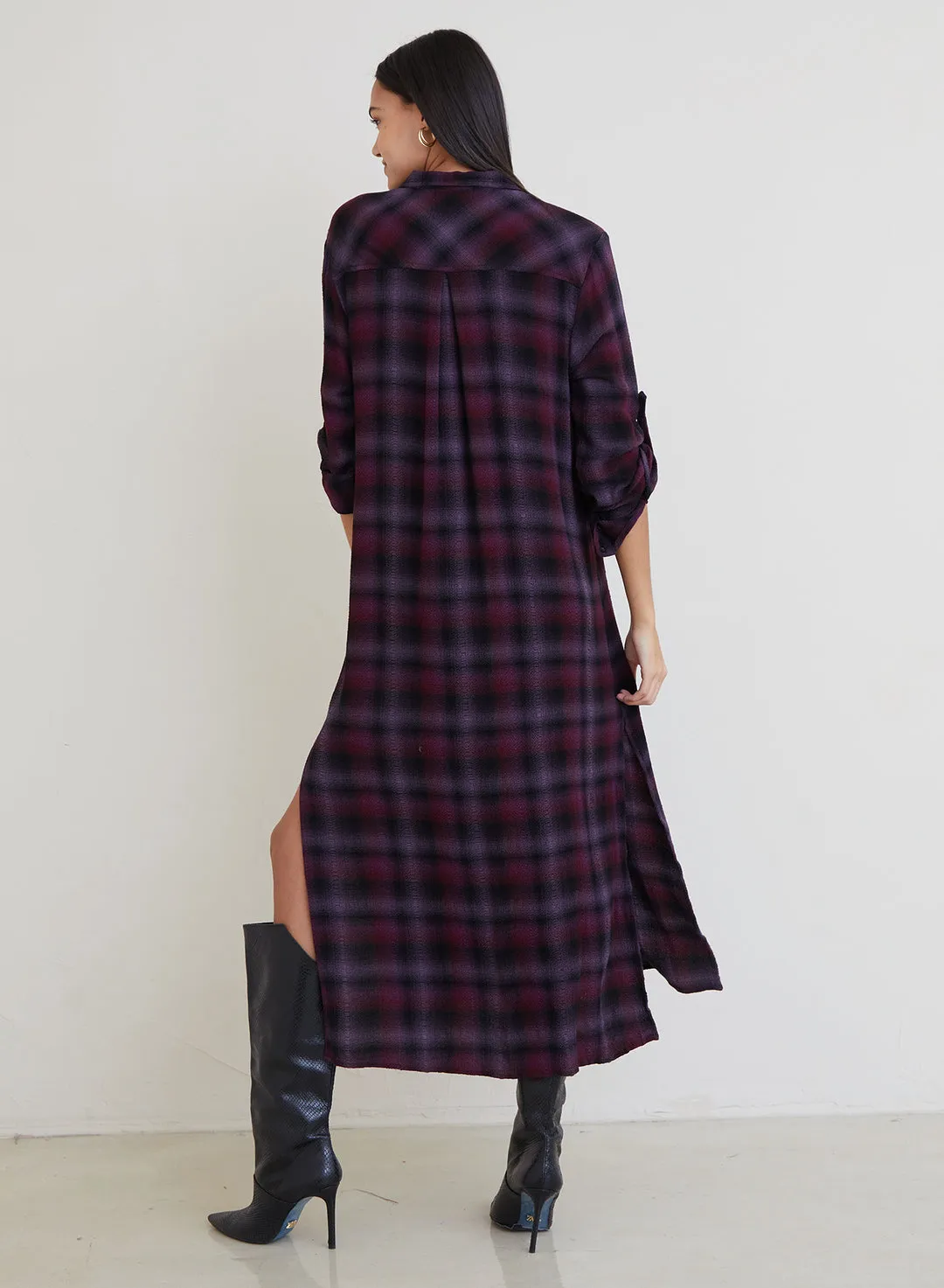 Mayfield Plaid Rolled Sleeve Duster Dress