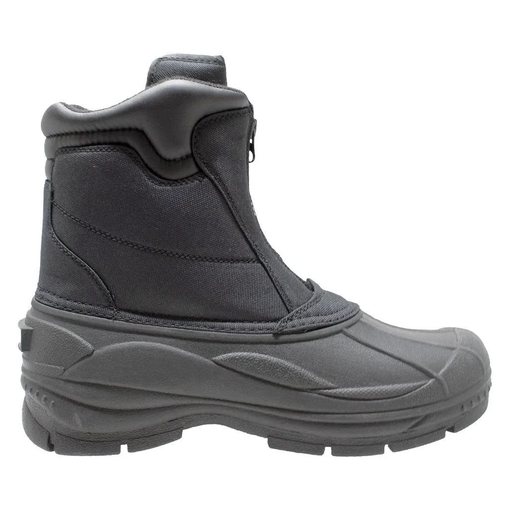 Mens Black Nylon Zipper Winter Leather Boots