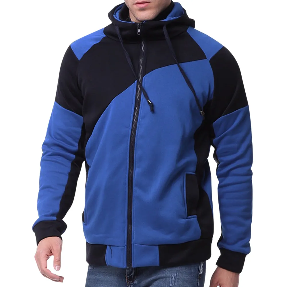 Men's Color Block Hooded Collar Long Sleeve Double Zippers Sports Sweatshirt