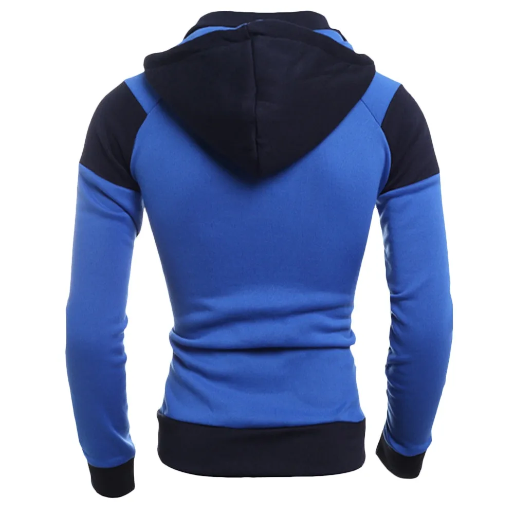 Men's Color Block Hooded Collar Long Sleeve Double Zippers Sports Sweatshirt