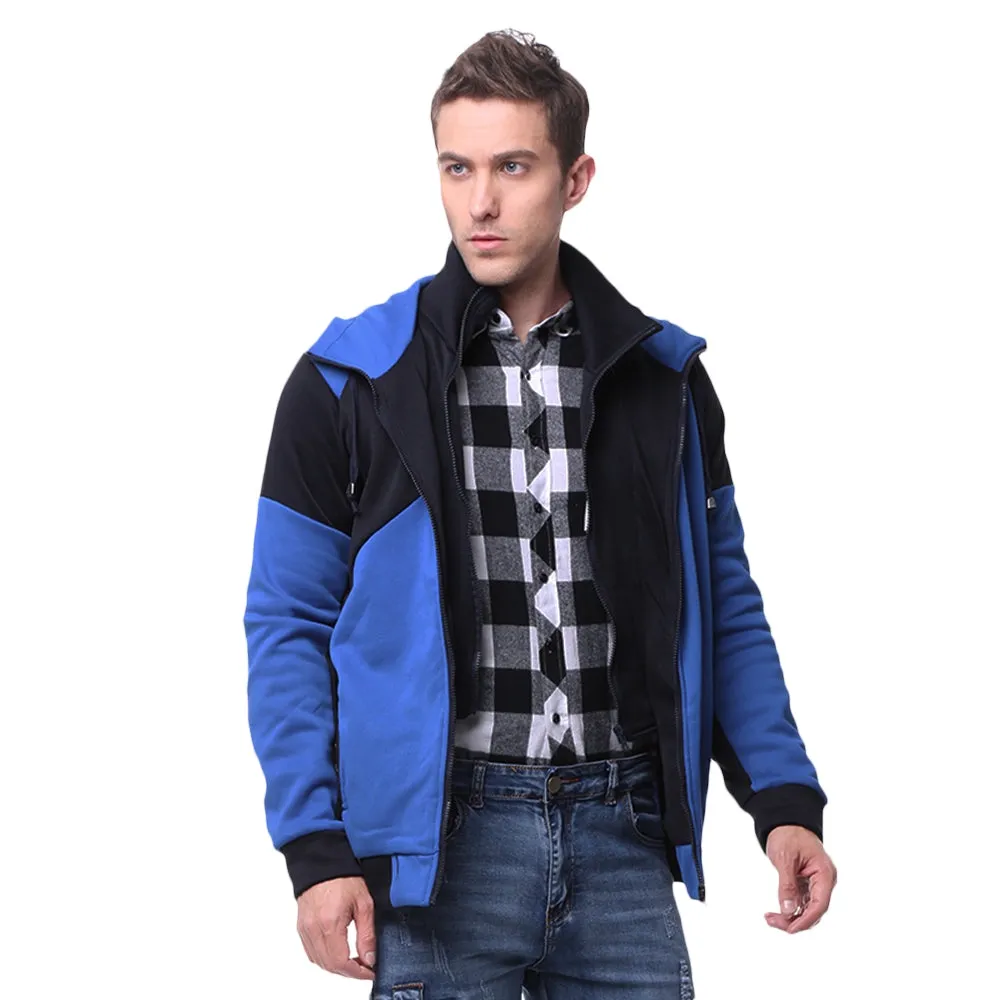 Men's Color Block Hooded Collar Long Sleeve Double Zippers Sports Sweatshirt