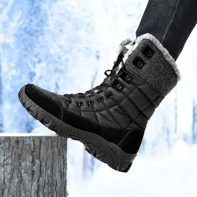 Men's faux fur anti-skid mid calf snow boots | Winter warm outdoors hiking shoes